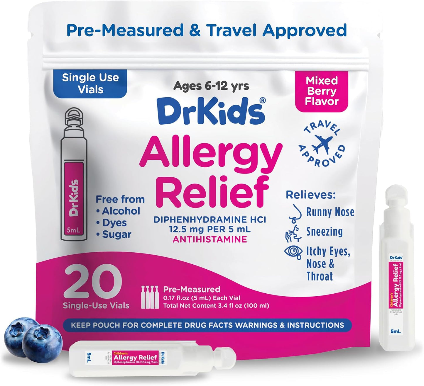 Dr. Kids Children's Allergy Relief Medicine, Mixed Berry Flavour, 20 Count - görsel 1
