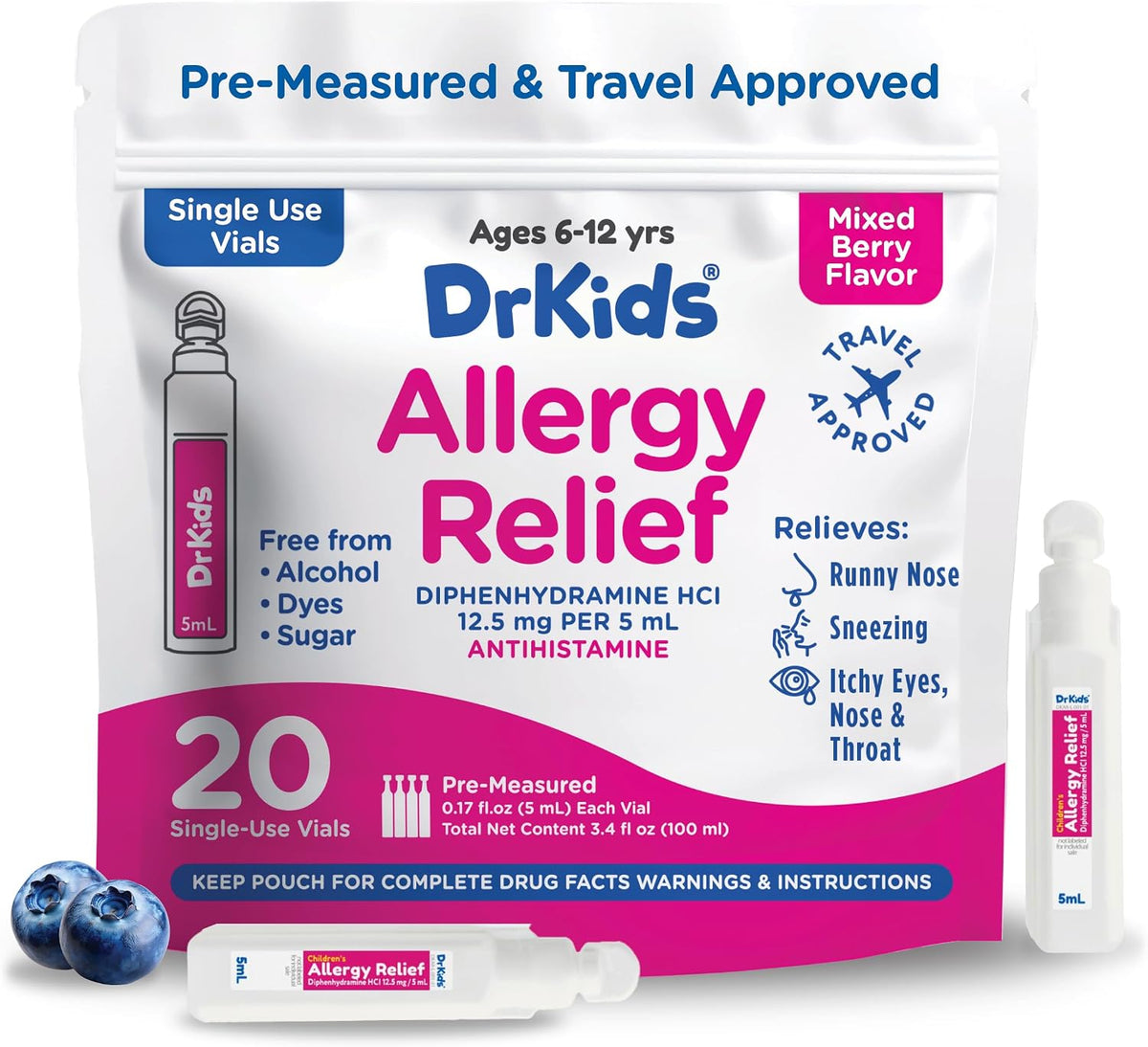 Dr. Kids Children's Allergy Relief Medicine, Mixed Berry Flavour, 20 Count - görsel 1