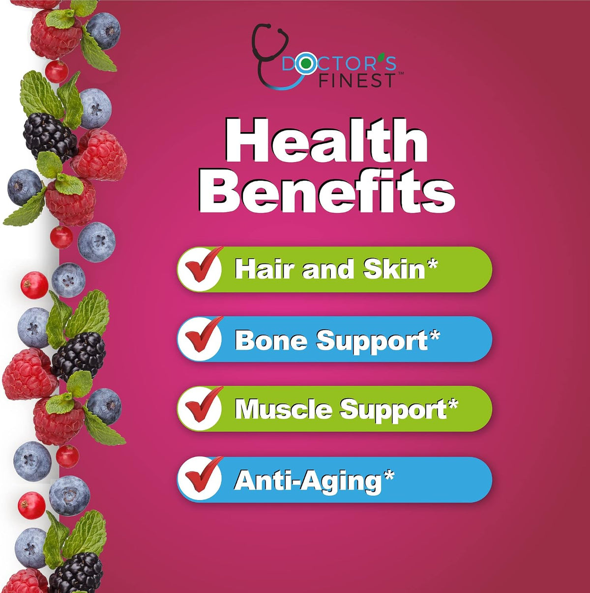 DOCTORS FINEST Collagen and Biotin 10000mcg Gummies - Vegan, Gluten-Free, Natural Raspberry Flavour - görsel 5