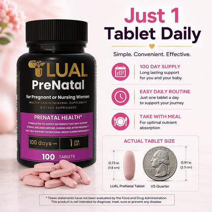 LUAL Prenatal Multivitamin with Folic Acid & Iron | 100 Tablets