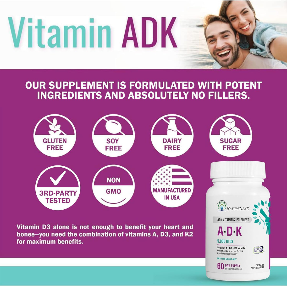 NatureGenX ADK Vitamin Supplement – Vitamins A, D3 & K2 MK-7 – 120 Capsules (2-Pack) - görsel 10