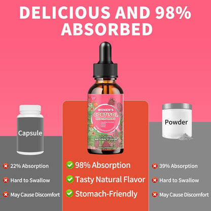 Hudetex Cortisol Supplements for Women Liquid Drops, Cortisol Manager with Ashwagandha, L-theanine, Phosphatidylserine, Rhodiola Rosea for Mood Support, Adrenal Balance, Sleep, Vegan, Natural Flavour, 60 ml