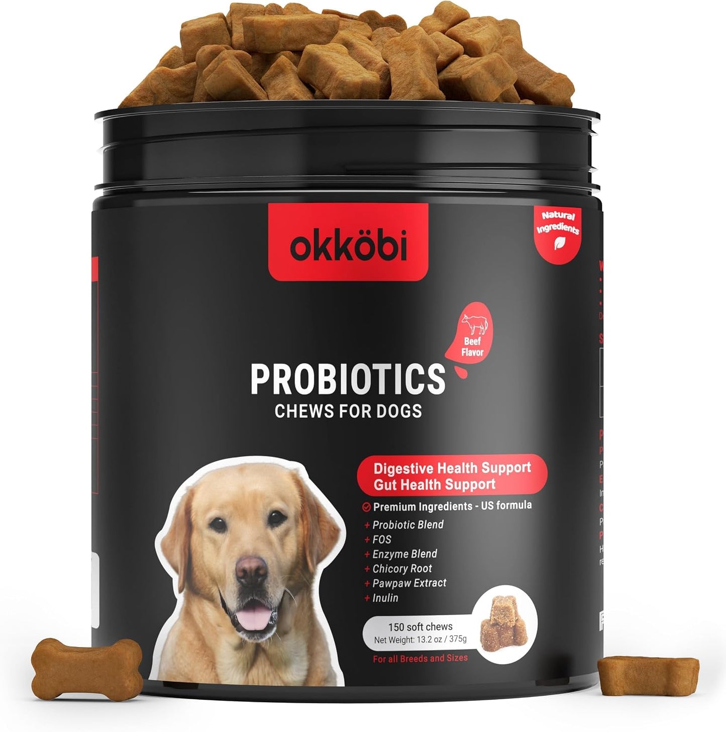 Probiotics for Dogs Chews 150PCs – Digestive, Gut Health & Diarrhoea Support – Probiotic Chews for Dogs – Vet Approved Formula with Dog Probiotics, Enzymes & Natural Ingredients – Beef Flavour - görsel 1