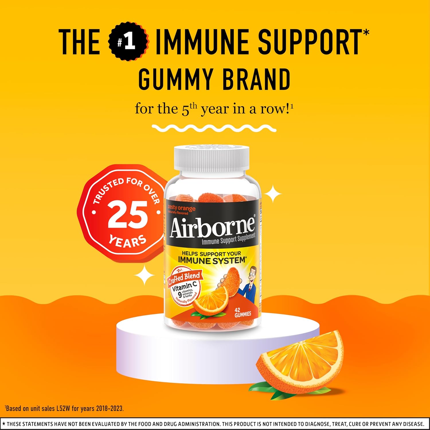 Airborne 750mg Vitamin C Gummies for Adults, Immune Support Supplement with Vitamins C & E, Zesty Orange Flavour (2 Pack) - görsel 2