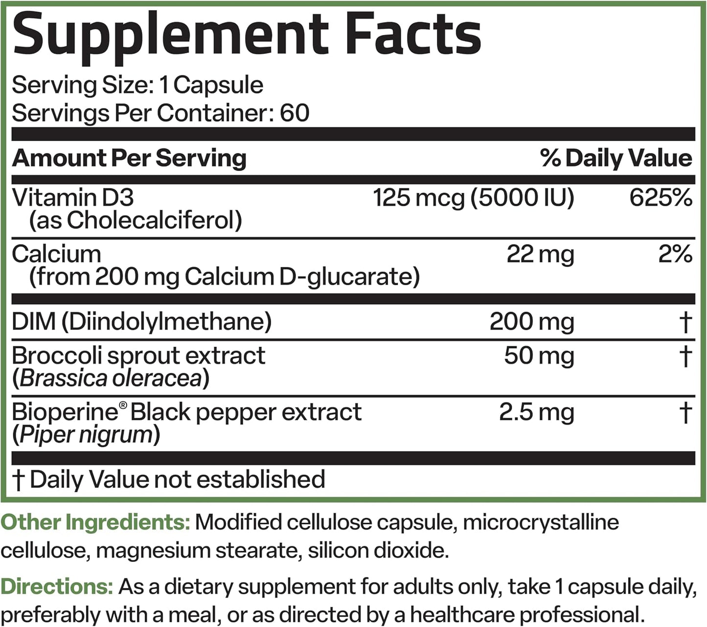 Bronson DIM Balance+ - Food Supplement with DIM, Calcium D-Glucarate, Broccoli Sprout & Vitamin D3 (60 Vegetarian Capsules) - görsel 8