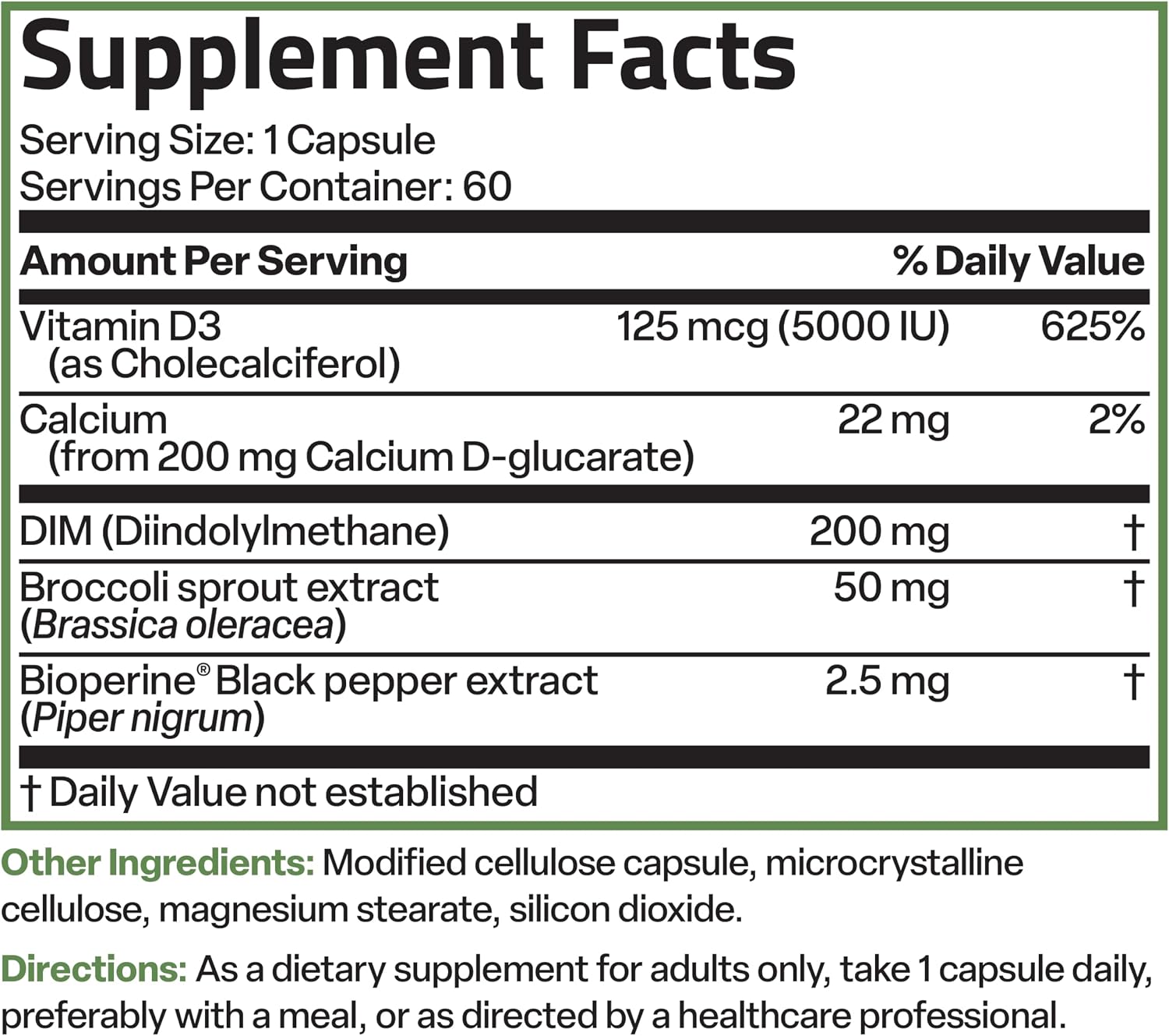 Bronson DIM Balance+ - Food Supplement with DIM, Calcium D-Glucarate, Broccoli Sprout & Vitamin D3 (60 Vegetarian Capsules) - görsel 8