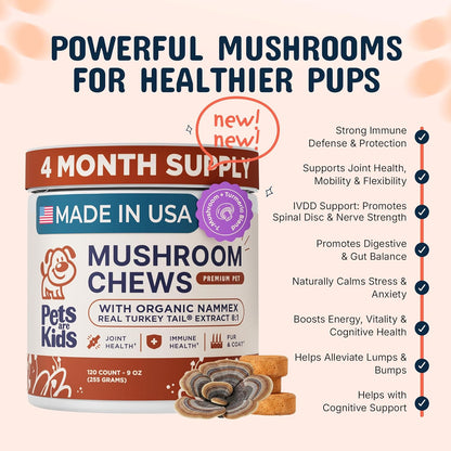 Turkey Tail Mushroom Chews for Dogs with Organic Real Turkey Tail™ – 8:1 Extract Blend (120 Chews)