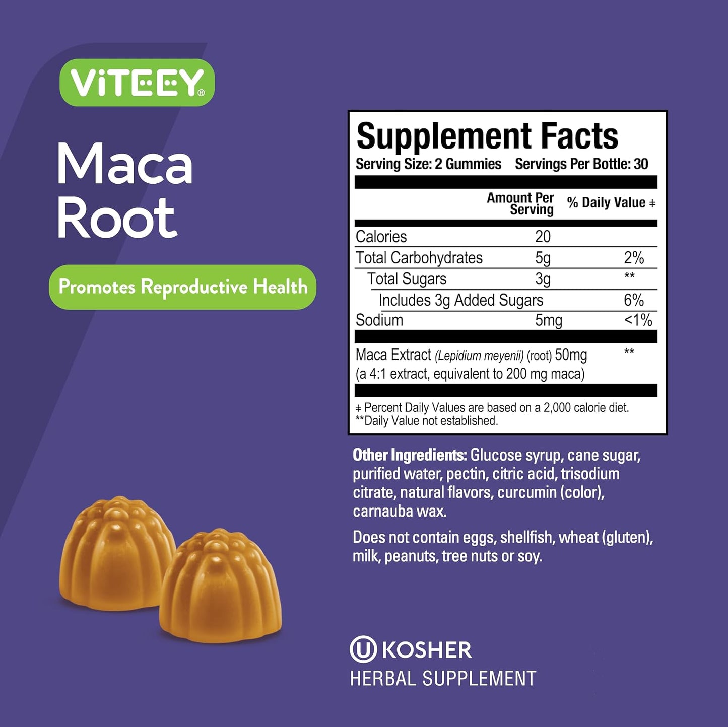 Viteey Black Maca Root Gummies - Drive, Passion & Energy Support for Men & Women - Vegan, Gluten-free - 120 Count - görsel 4