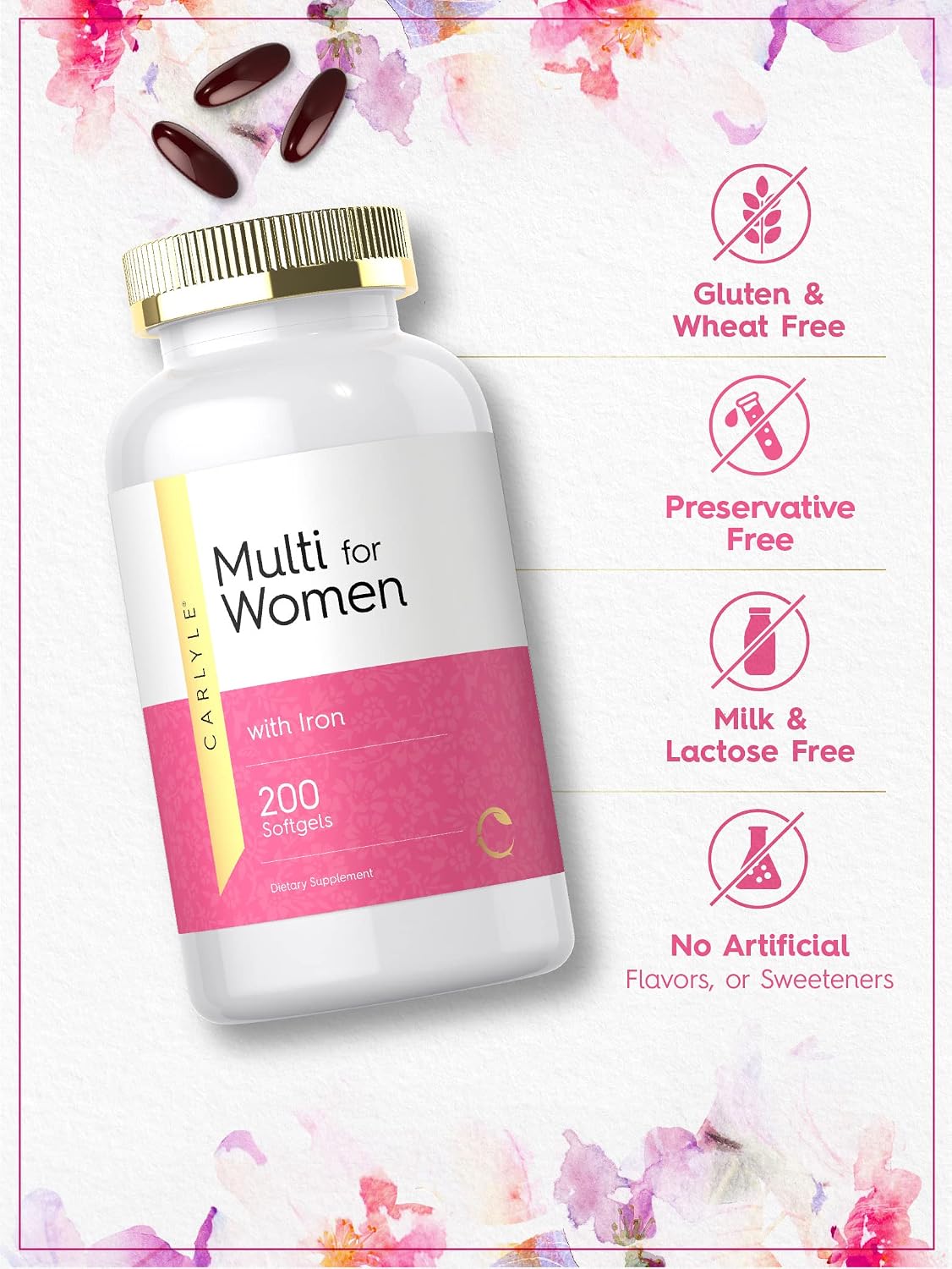 Carlyle Multivitamin for Women with Iron - 200 Softgels - görsel 4