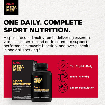 GNC Mega Men Sport Multivitamin – Performance, Muscle Function &amp; General Health (180 Tablets)