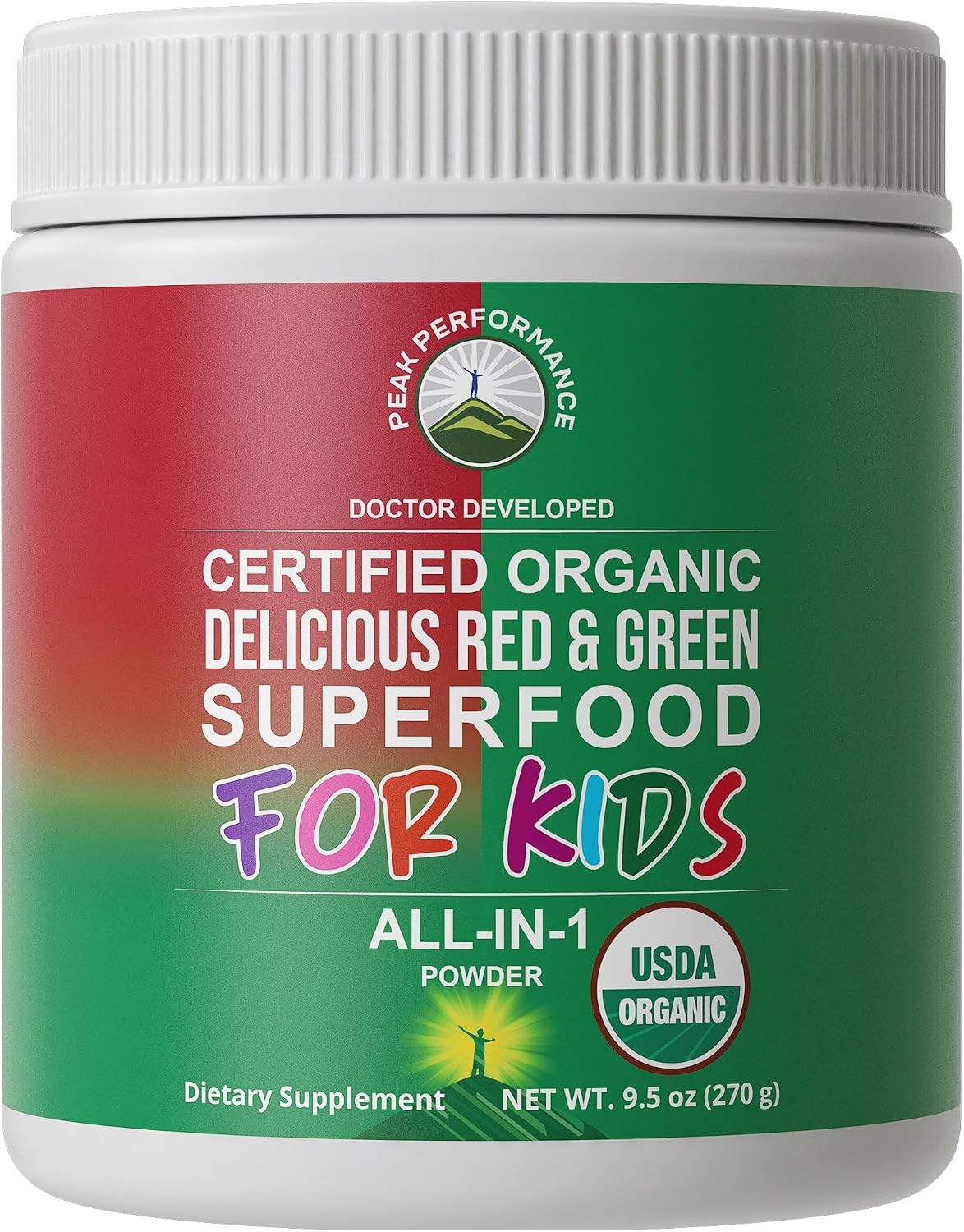 Peak Performance Kids Greens and Reds Superfood Powder - Organic Vegan Superfood with 25+ Fruits and Vegetables - görsel 1