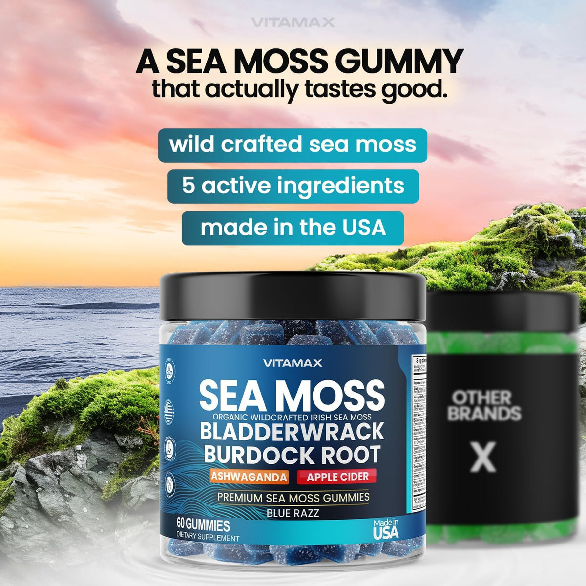Vitamax Irish Sea Moss Gummies – Multi-Mineral Supplement with Sea Moss, Bladderwrack, Ashwagandha, Burdock Root & ACV – 60ct - görsel 6