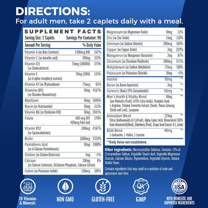 Vitamin World Ultra 360 Multivitamin for Men, Men's Multivitamin with Herbs & Antioxidants for Energy & Performance, Supplement with Vitamin A, C, D, E, B12 & Zinc for Immune Support, 180 Caplets
