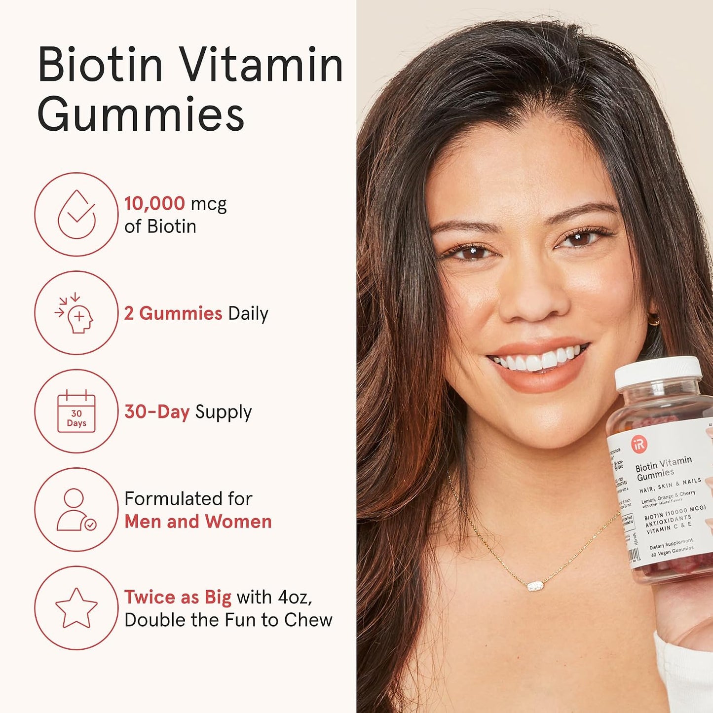 iRestore Hair Gummy Vitamins - Vegan Biotin Gummies for Hair, Skin and Nails with 10,000mcg Biotin, Vitamins E & C, Coconut Oil, Turmeric (3-Pack) - görsel 3