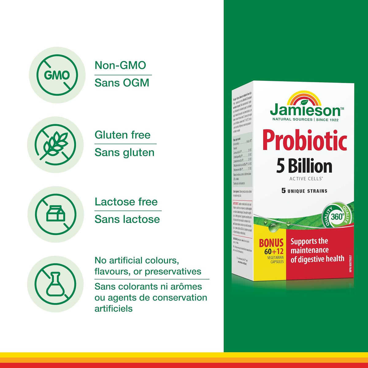 Jamieson Laboratories Probiotic 5 Billion Regular Strength Supplement, 60 Capsules - görsel 4