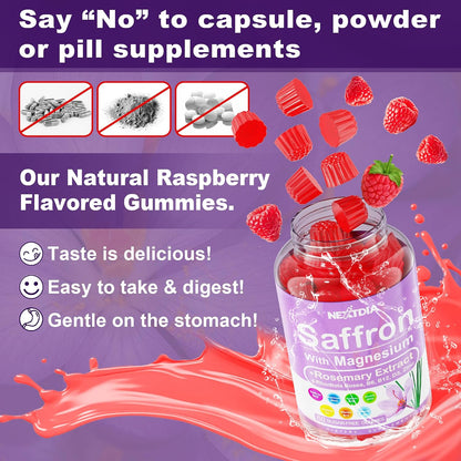 Happy Saffron Gummies – 4 Months Supply – Saffron Extract 177mg, Magnesium Glycinate 200mg, Rhodiola, Rosemary, Vitamin D, B6, B12 for Restfulness, Mood, Calm, Focus – Sugar-Free