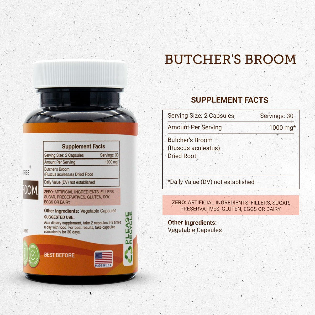 Secrets of the Tribe Butcher's Broom 1000 mg – 60 Capsules - görsel 3