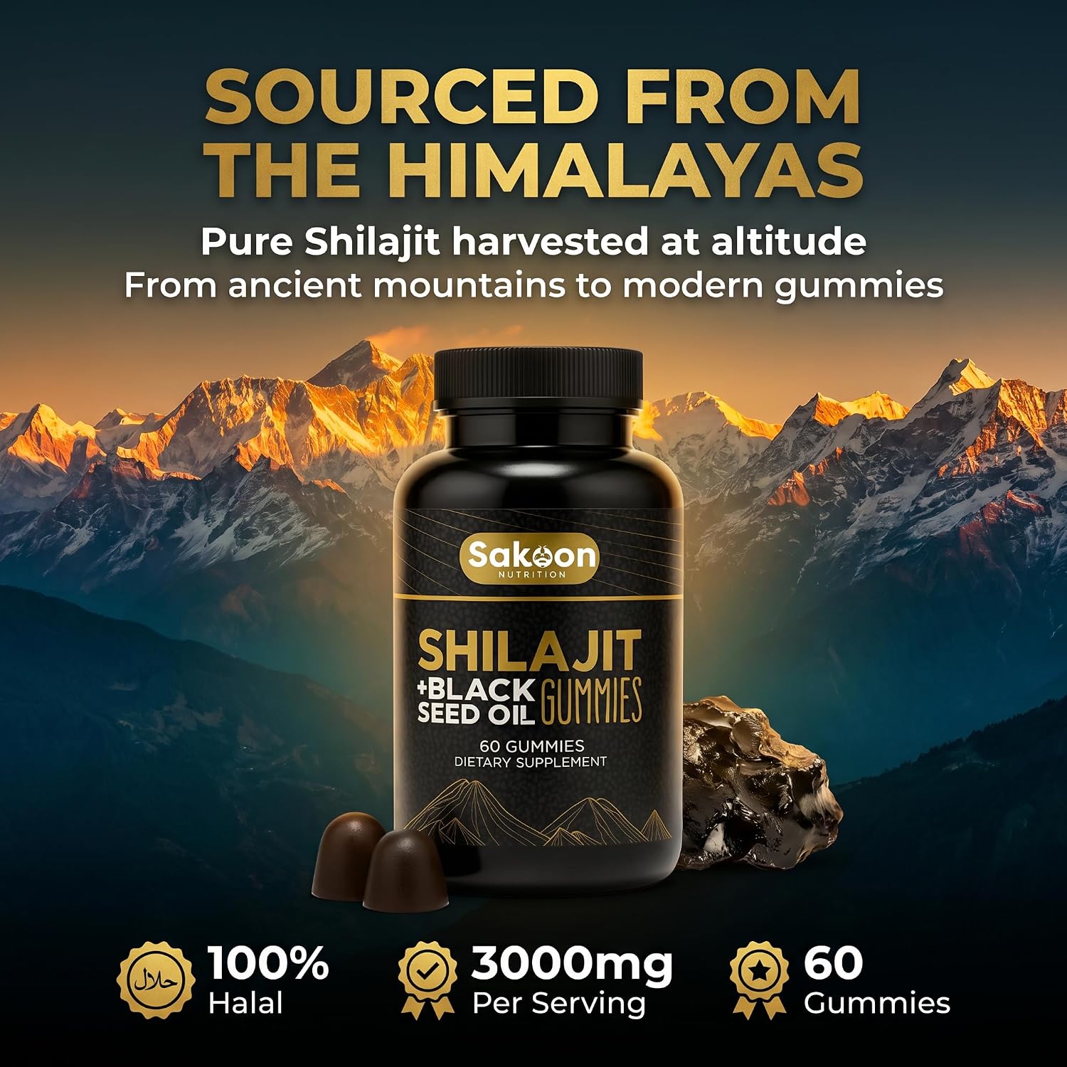 Pure Shilajit Gummies for Men and Women, with Black Seed Oil – High Potency Himalayan Resin – Energy, Immune & Cognitive Support – Lab Tested, Non-GMO, Gluten-Free - görsel 2