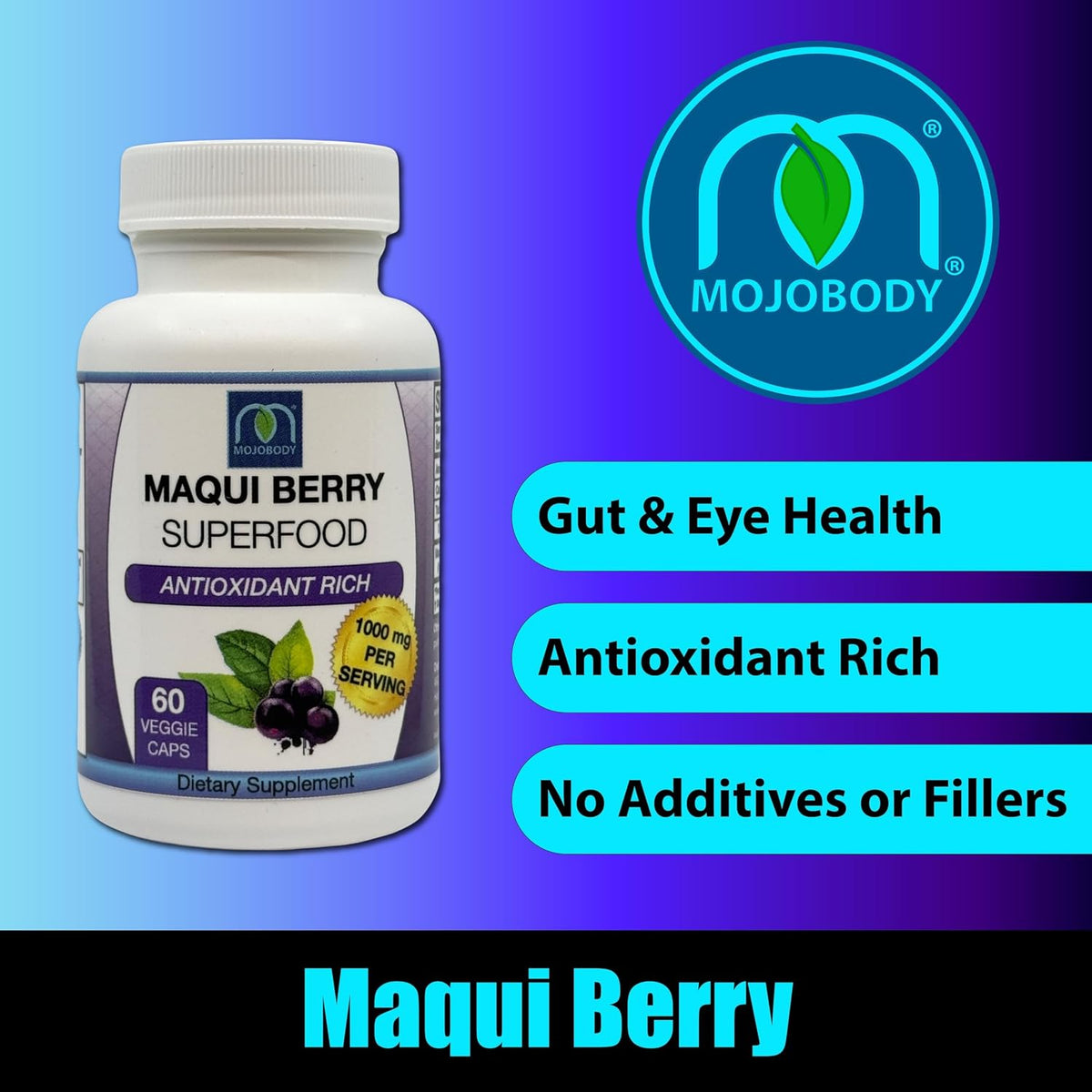 MOJObody Maqui Forza - Organic Maqui Berry Capsules, 1000mg, 60 Veggie Capsules - görsel 2