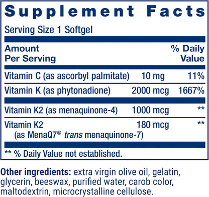 Life Extension Super K, 2000 mcg Vitamin K1 & 1180 mcg Vitamin K2, 90 Soft gel capsules