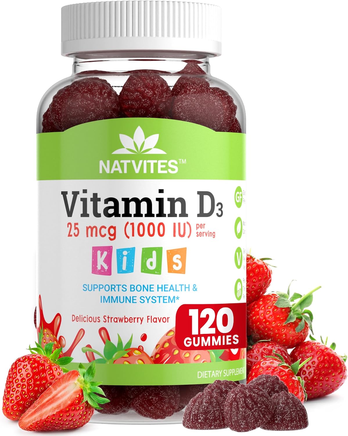 Vitamin D3 Gummies for Kids – 1000 IU – Strawberry – Bone Health & Immune Support – 120 Count - görsel 1