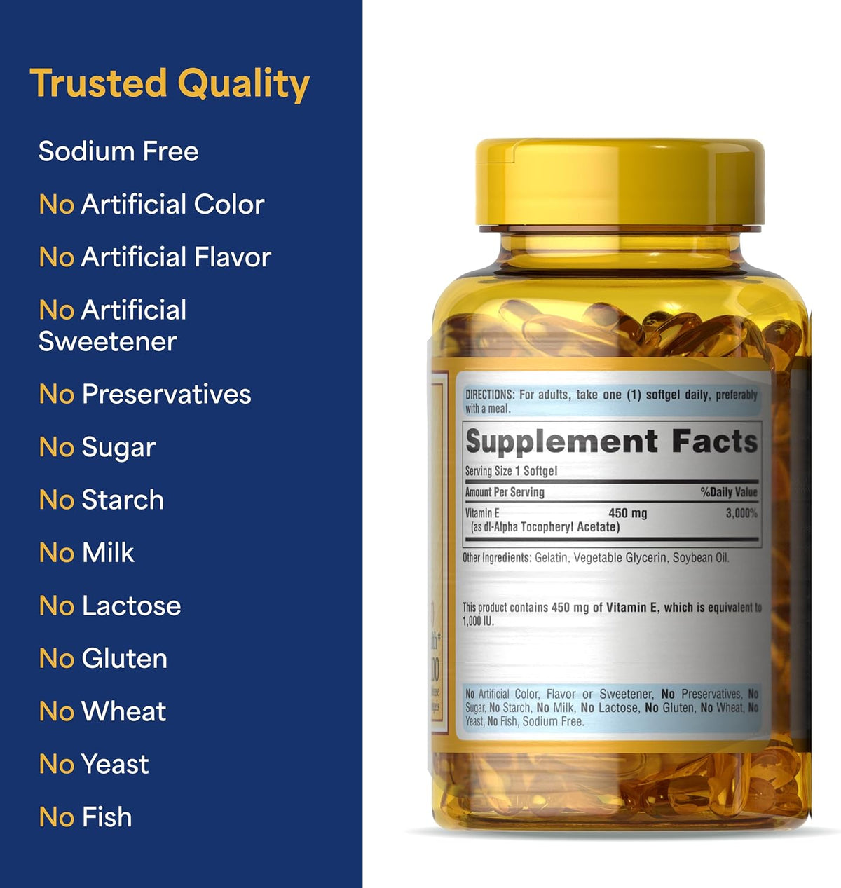 Puritan's Pride Vitamin E 450 mg (10,000 IU), Food Supplement for Normal Immune Function and Antioxidant Protection, 100 Rapid Release Softgels, Pack of 2 - görsel 6