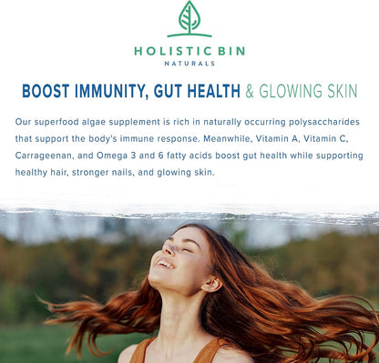 Holistic Bin Red Marine Algae Capsules - Gigartina & Dumontiacea, Wild Harvested, Vegan Omega-3 (40 Capsules)