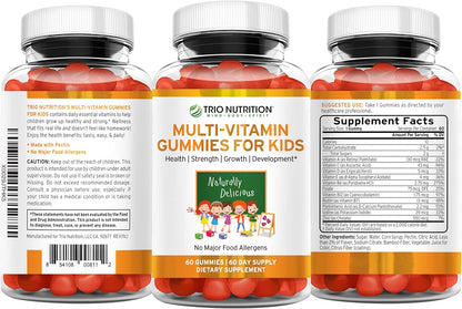 TRIO NUTRITION Premium Kids Multivitamin Gummies with Vitamin C & Zinc for Immune & Energy Support