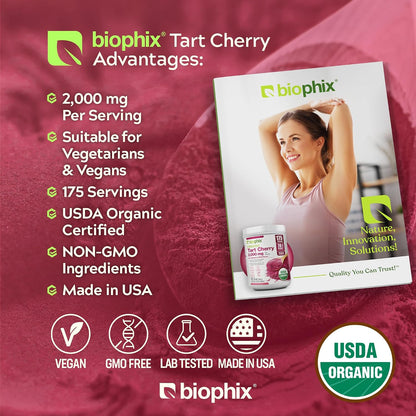 biophix Organic Tart Cherry Powder - 20:1 Extract, 350 g - Antioxidant-Rich Superfood - Supports Heart & Digestive Health - Natural Flavour - No Added Sugar