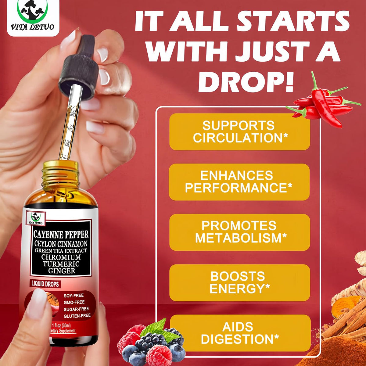Cayenne Pepper Drops - 6-in-1 High Absorption Liquid Supplement - görsel 3