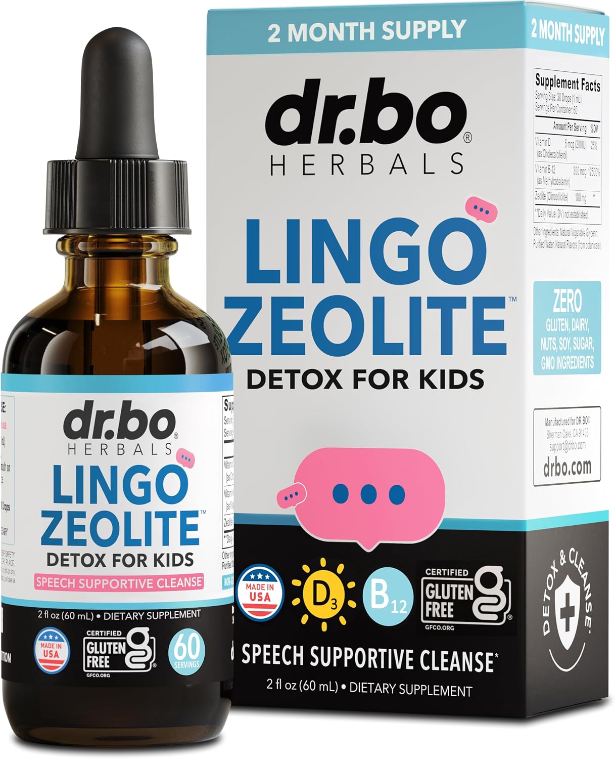 Dr. Bo Lingo Zeolite Drops for Kids with Methylated B12 and D3 - 60 ml - görsel 1