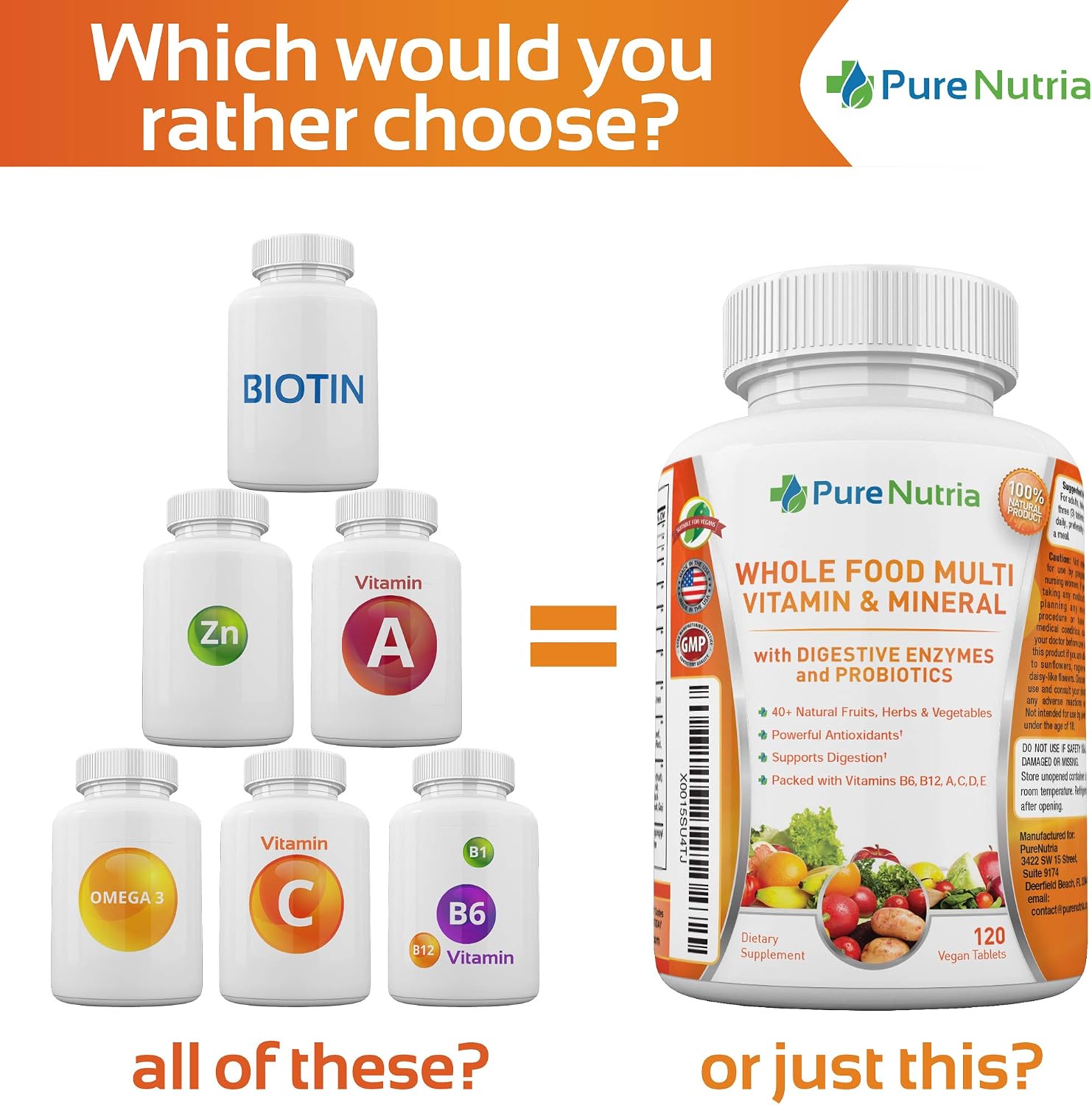 PureNutria Whole Food Multivitamin & Minerals with Probiotic Enzymes – 120 Tablets for Women and Men - görsel 3