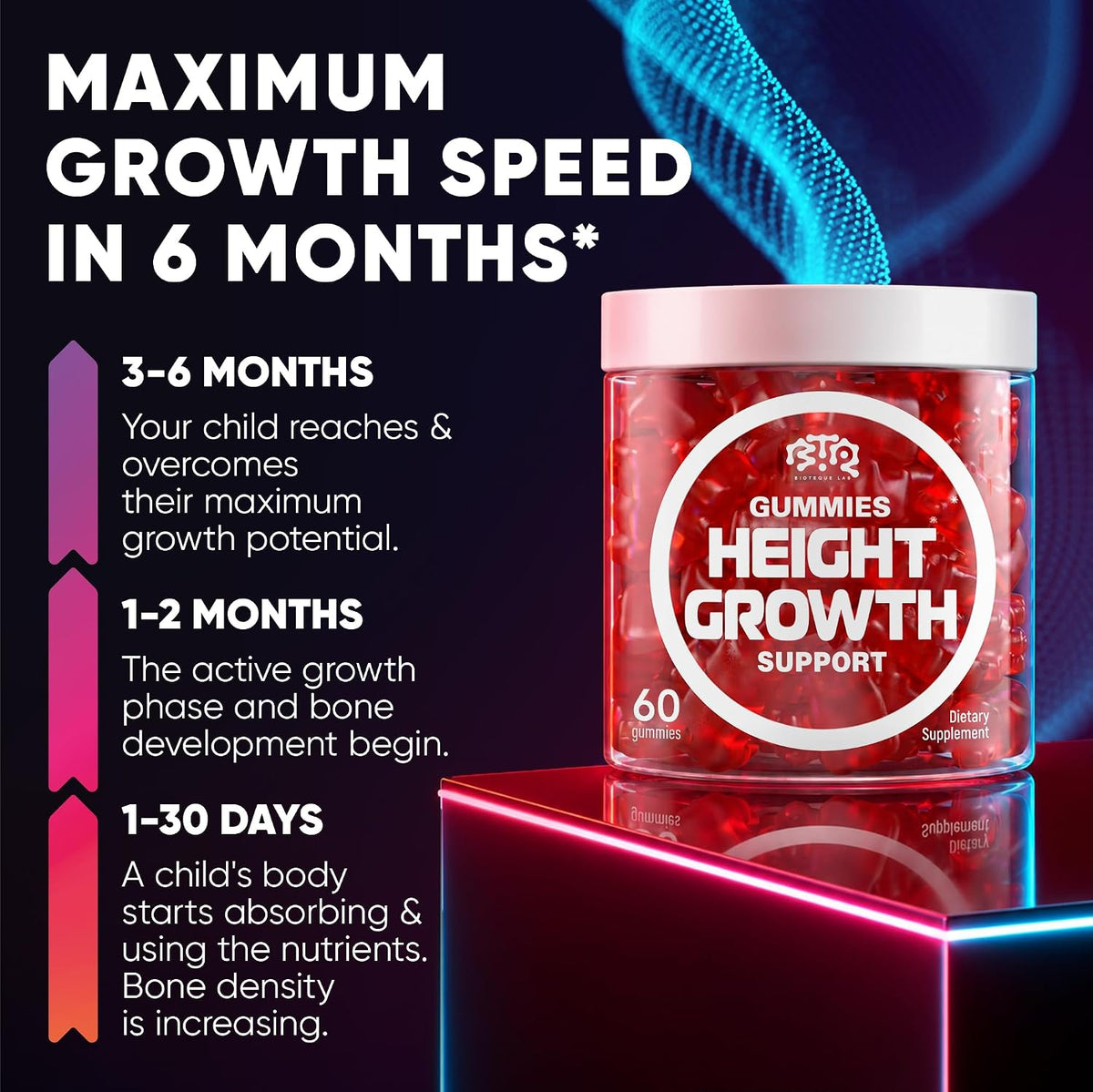 BIOTEQUELAB Height Growth Increase Gummies - Calcium, Magnesium, Zinc, Ashwagandha, Glucosamine Multivitamin for Teens, Kids, Adults - görsel 7