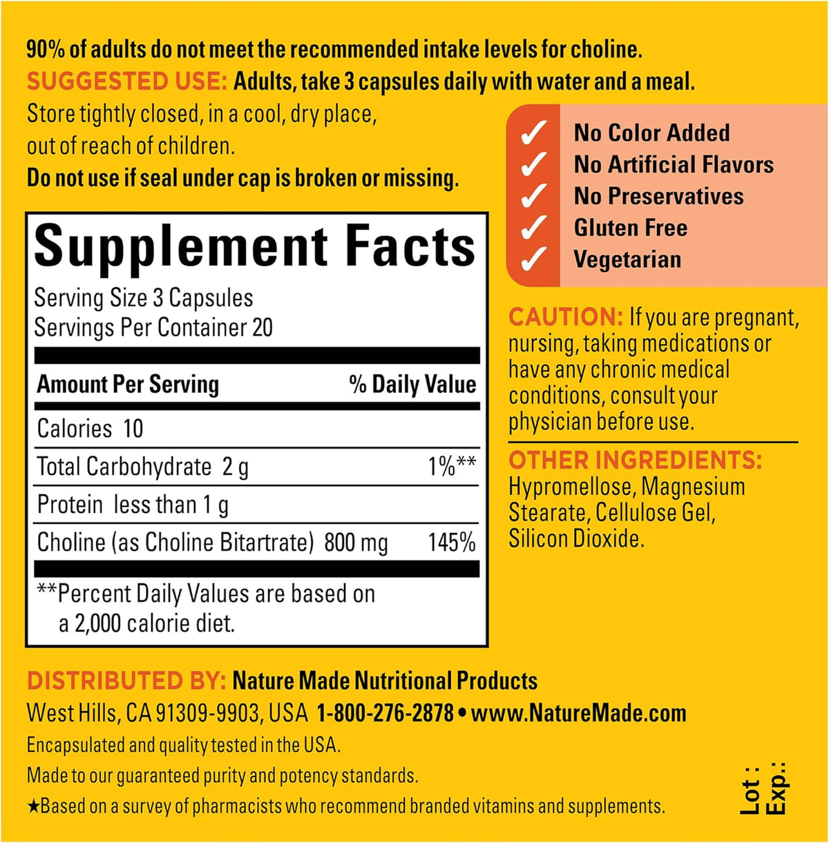 Nature Made Extra Strength Choline 800 mg, 60 Capsules - görsel 6