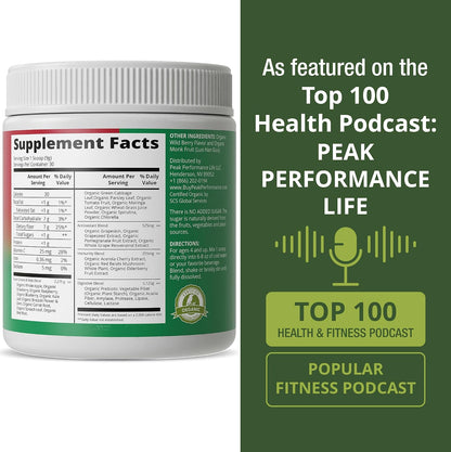 Peak Performance Kids Greens and Reds Superfood Powder - Organic Vegan Superfood with 25+ Fruits and Vegetables