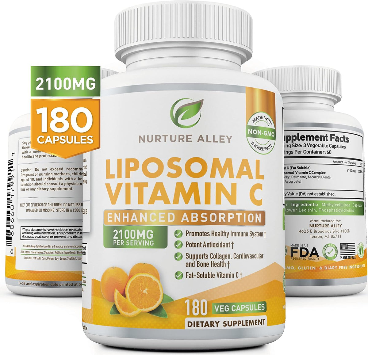 Nurture Alley Liposomal Vitamin C 2100mg - 180 Capsules | High Absorption Formula - görsel 1