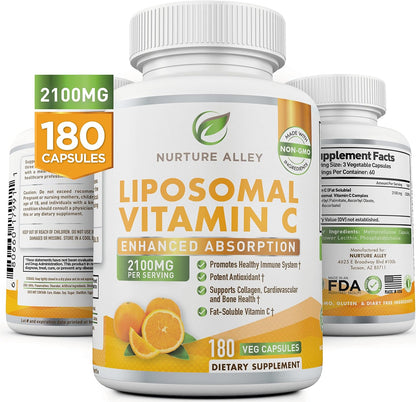Nurture Alley Liposomal Vitamin C 2100mg - 180 Capsules | High Absorption Formula