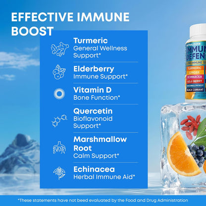 12 in 1 Immune Support Supplement - Immune Defence Vitamins with Elderberry, Vitamin D3, C, Zinc, Echinacea, Ginger - Natural Immunity Booster - 120 Capsules