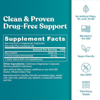 Regulate Cycle Support - Hormone Balance with Optimal 40:1 Myo-Inositol & D-Chiro Inositol - 120 Vegan Capsules