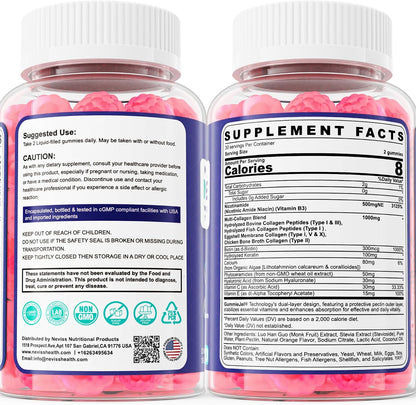 NEVISS Nicotinamide 500mg Gummies - NAD+ Supplement with Collagen Peptides (2 Pack)