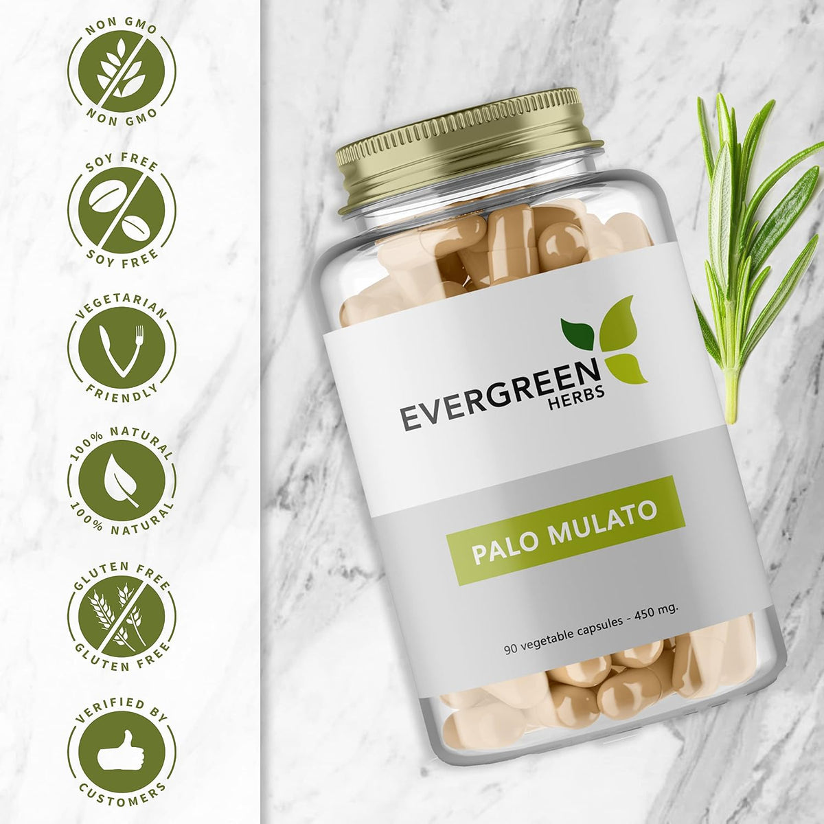 Evergreen Herbs Palo Mulato Capsules - Wildcrafted Mexican Herbal Food Supplement (1350 mg per serving, 450 mg per capsule) - görsel 2