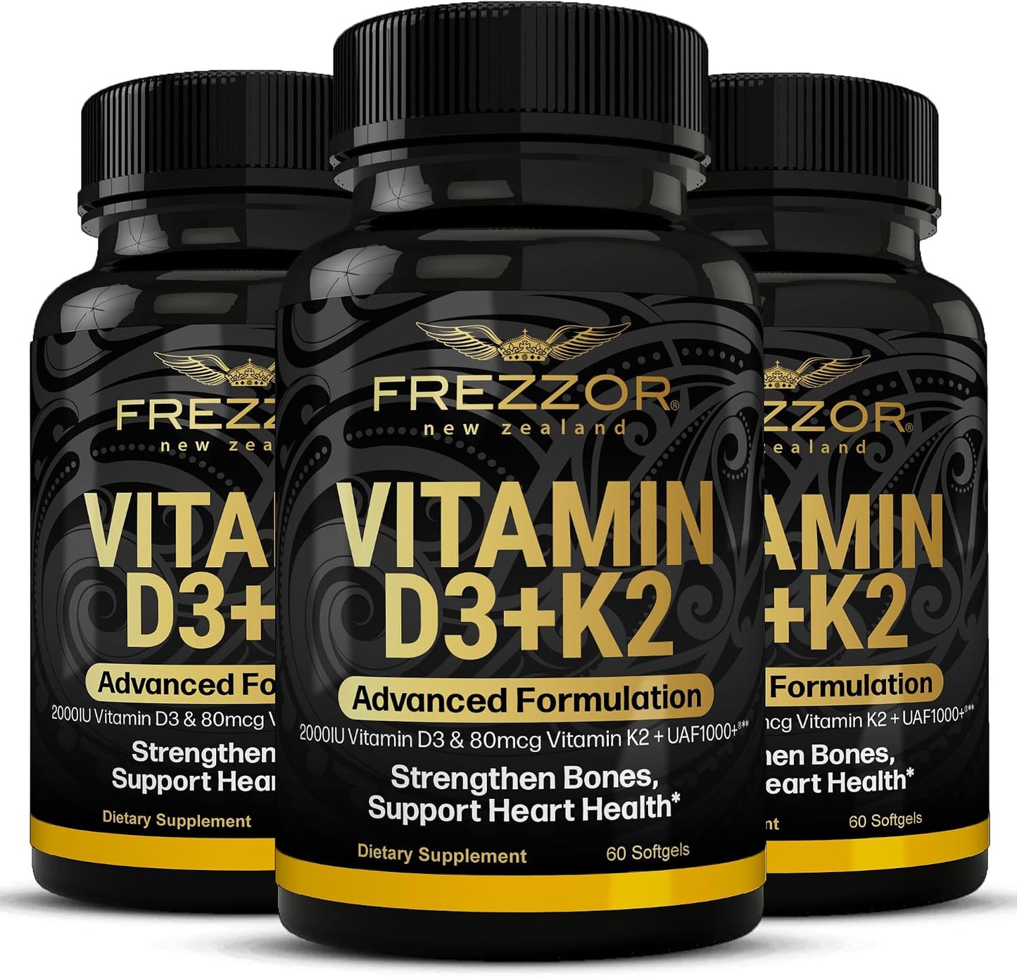 FREZZOR Vitamin D3 and K2 – 2000IU D3 + 80mcg K2 (MK-7) – 180 Softgels - görsel 1