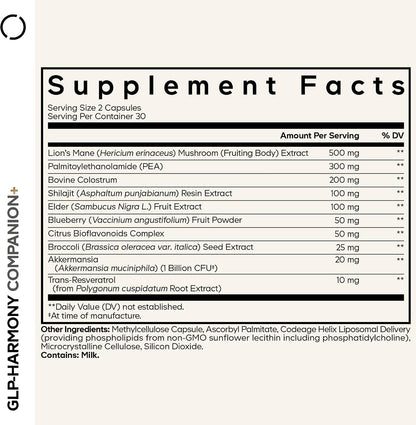 Codeage GLP-Harmony Companion+ Supplement - GLP-1 Agonist Support - 60 Capsules