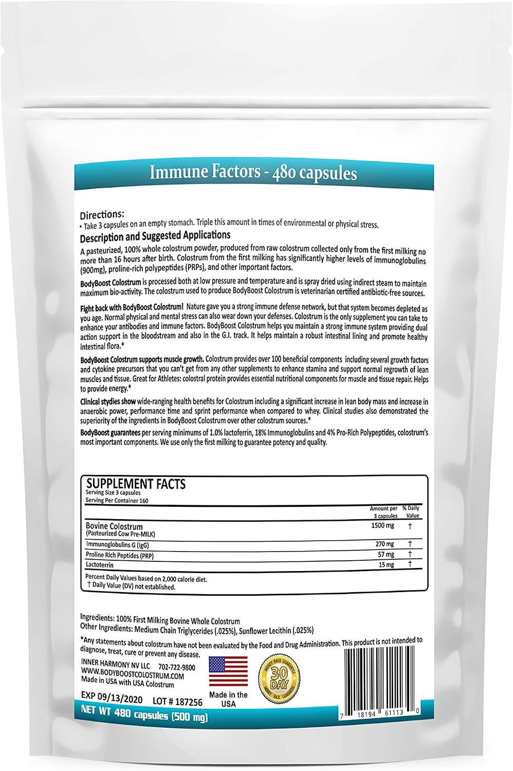 BodyBoost Colostrum Capsules – 100% Bovine Colostrum Powder, 450 Capsules - görsel 2