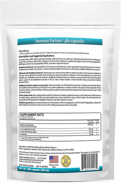 BodyBoost Colostrum Capsules – 100% Bovine Colostrum Powder, 450 Capsules