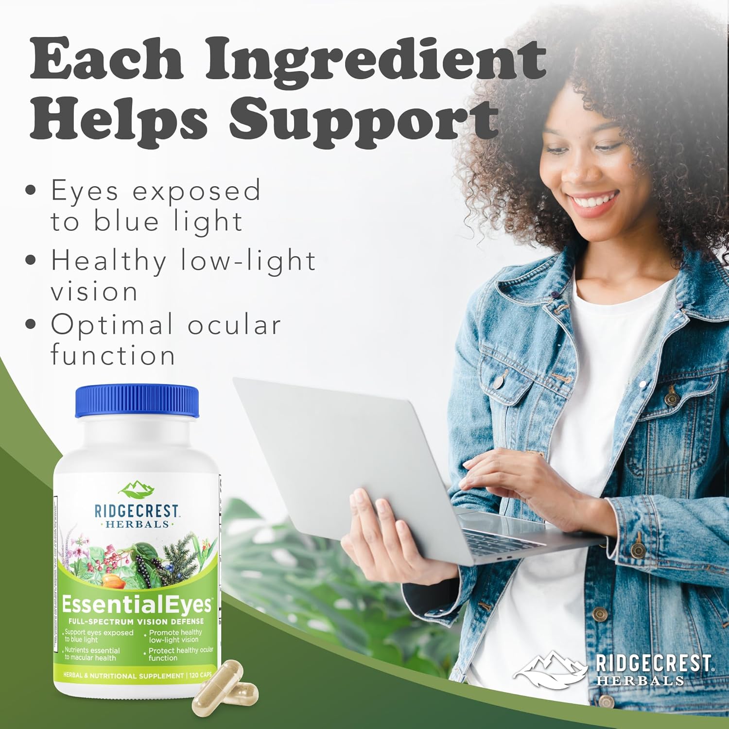 Ridgecrest Herbals EssentialEyes – Natural Eye Vitamin Supplement with Lutein, Zeaxanthin, and Bilberry Extract (120 Vegan Capsules) - görsel 2