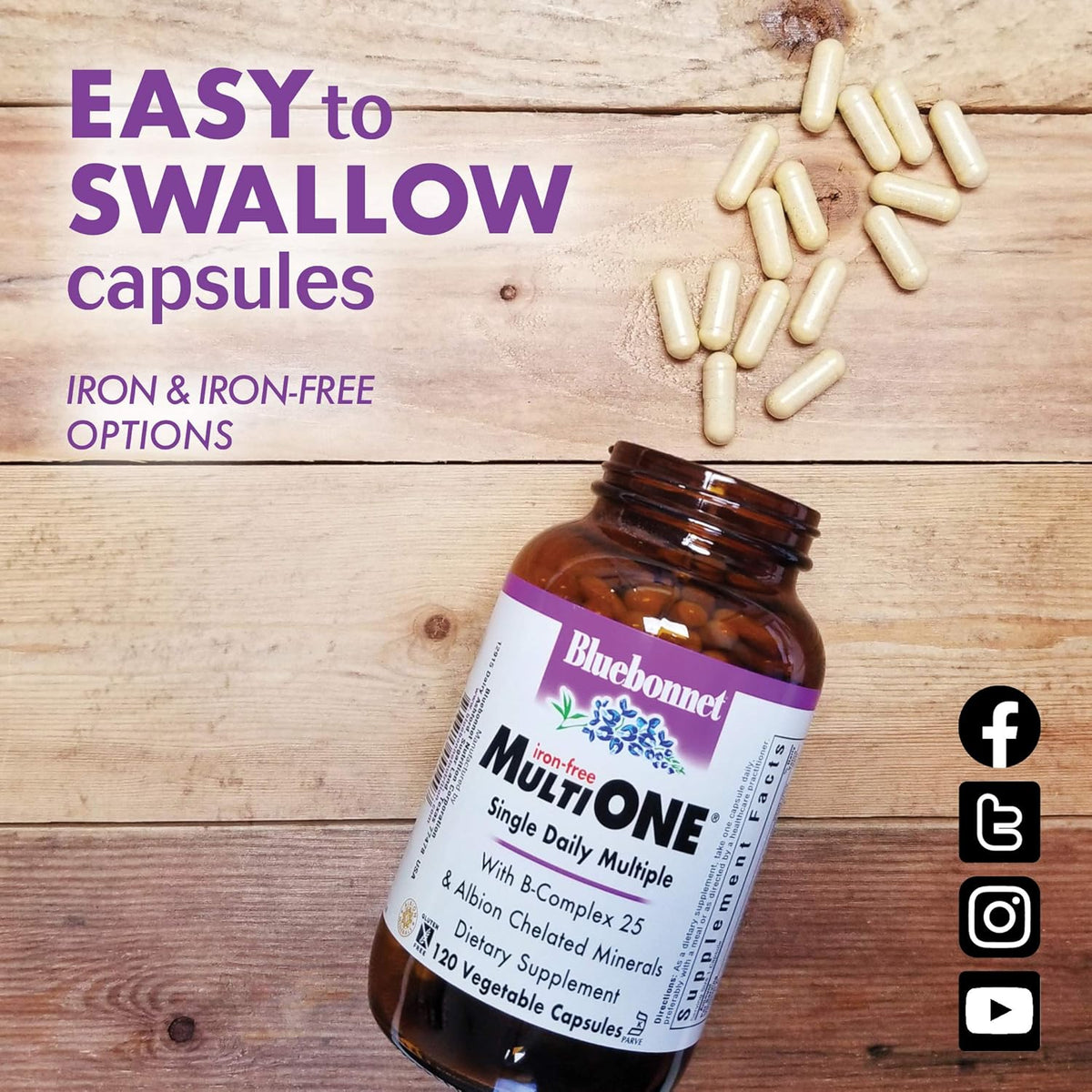 Bluebonnet Multi One (Iron Free) – Complete Full Spectrum Multivitamin, 120 Vegetable Capsules - görsel 5