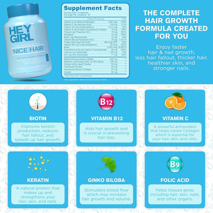 Hey Girl Tea Nice Hair Supplement – Hair Vitamins with Biotin, Keratin & Collagen