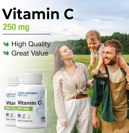 Puregen Labs Vitamin C 250 mg – 600 Tablets (3 Pack)