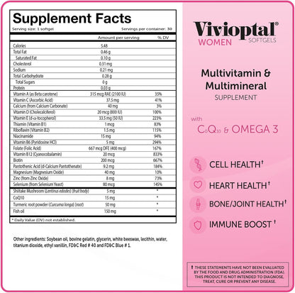Vivioptal Women Multivitamin & Multimineral with CoQ10 & Omega-3, German Formula, 30 Softgels